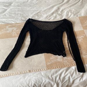 Black crochet long sleeve top